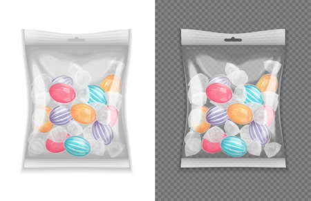 Realistic transparent lollypop candy package set isolatedのイラスト素材