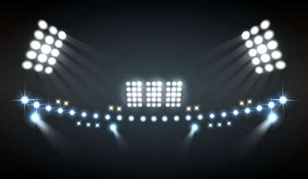 Stadium lights realistic composition with show and technology symbolsのイラスト素材