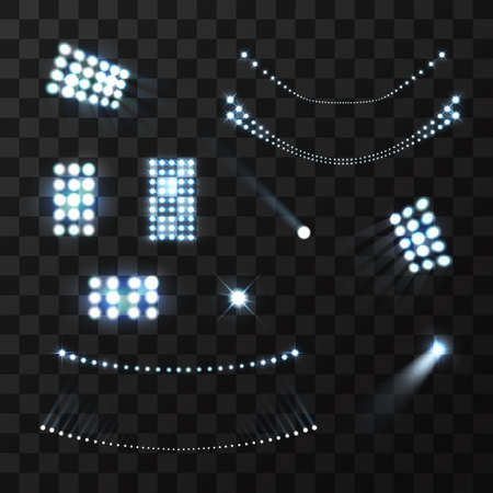 Stadium blue lights and lamps realistic set isolatedのイラスト素材