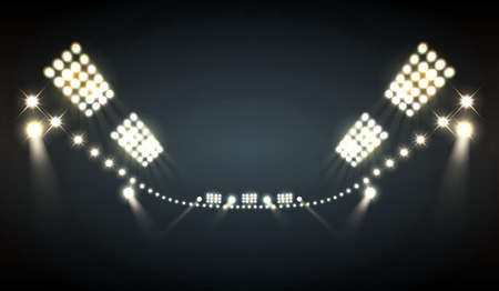 Stadium floodlights realistic with bright lights symbolsのイラスト素材