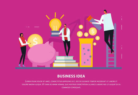 Freelance business concept flat background composition with editable text and human characters with icons and silhouettes vector illustrationのイラスト素材