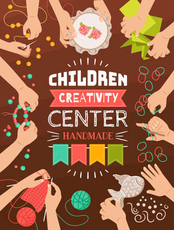Colorful flat design poster of creative handmade studio for kids vector illustrationのイラスト素材