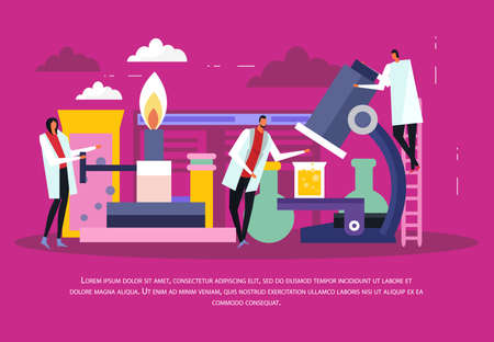 Science laboratory background with analysis and experiment symbols flat vector illustrationのイラスト素材