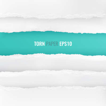 Abstract blue background bordered with torn white paper edges from top and bottom realistic set vector illustrationのイラスト素材
