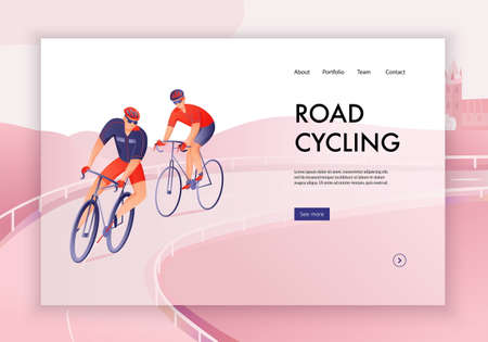 Bicyclists in helmets during road cycling tour concept of web banner vector illustrationのイラスト素材