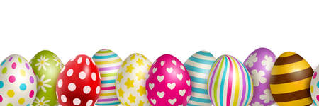 Traditional colored easter eggs with different ornaments on white background realistic vector illustrationのイラスト素材