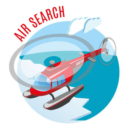 Search from air round isometric composition with helicopter above polar ice and arctic ocean vector illustrationのイラスト素材