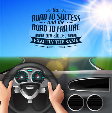Road to success quotes with failure and happiness symbols realistic vector illustrationのイラスト素材