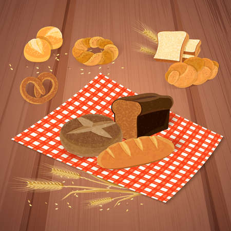 Bread products background with meal and fresh food symbols flat vector illustrationのイラスト素材