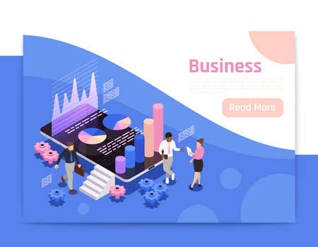 Business teamwork isometric page design with diagrams and charts vector illustrationのイラスト素材