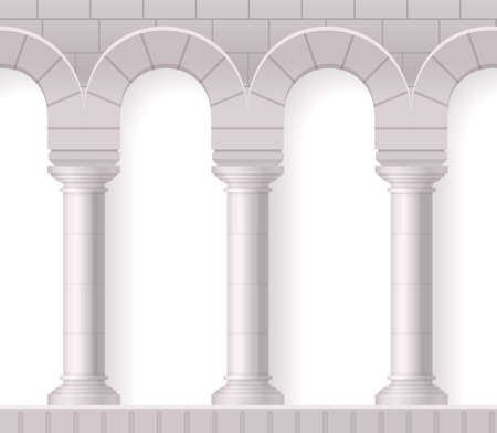 Antique white columns realistic composition with classic architectural shapes and brick texture on blank background vector illustrationのイラスト素材