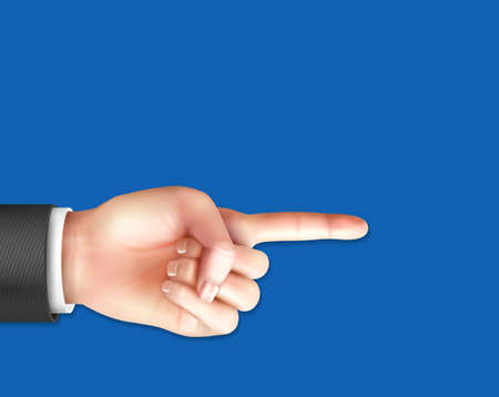Realistic male hand with pointing index finger on  blue background vector illustrationのイラスト素材