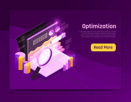 Web traffic isometric page design with data optimization symbols vector illustrationのイラスト素材