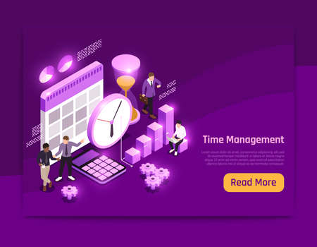 Business isometric page design with time management symbols vector illustrationのイラスト素材