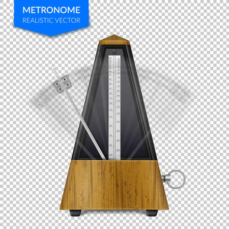 Vintage wooden style of classic metronome with pendulum in motion on transparent background realistic vector illustrationのイラスト素材
