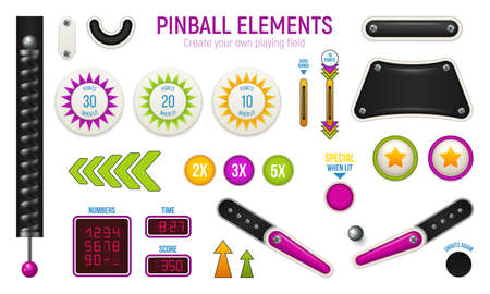 Isolated and colored pinball horizontal icon set with different elements of deck vector illustrationのイラスト素材