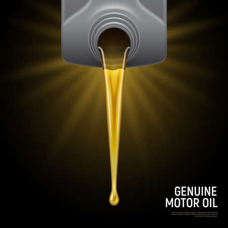 Realistic motor oil black background with genuine motor oil headline and flowing liquid vector illustrationのイラスト素材