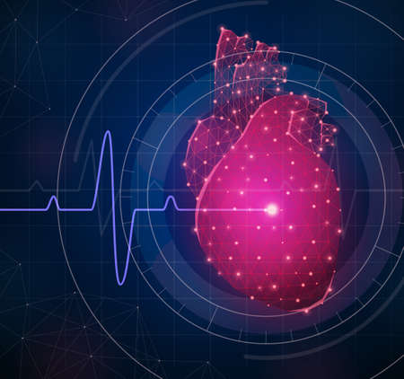 Innovative medicine composition with polygonal wireframe and heart symbols realistic vector...