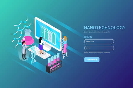 Nano technology isometric composition for web page with user account on blue gradient background vector illustrationのイラスト素材