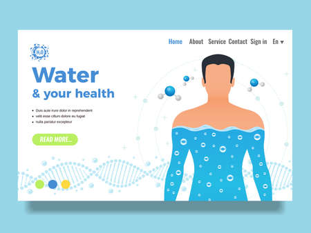 Body and water site design with water functions symbols flat vector illustrationのイラスト素材