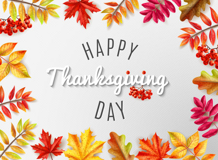 Colored thanksgiving day card with felicitation at the center happy thanksgiving day vector illustrationのイラスト素材