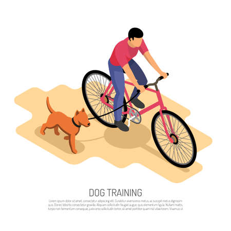 Cynologist endurance training isometric composition with bike riding with running dog aerobic exercise educational poster vector illustrationのイラスト素材