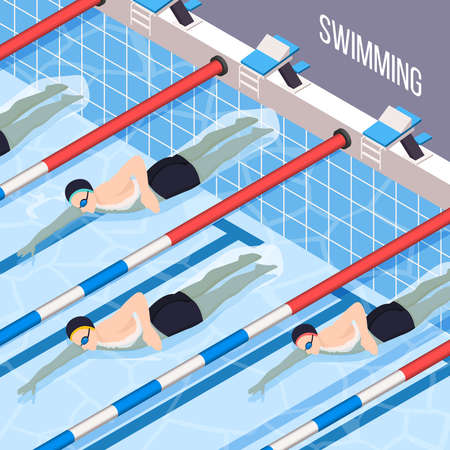 Swimming pool isometric background for people interested in sports vector illustrationのイラスト素材