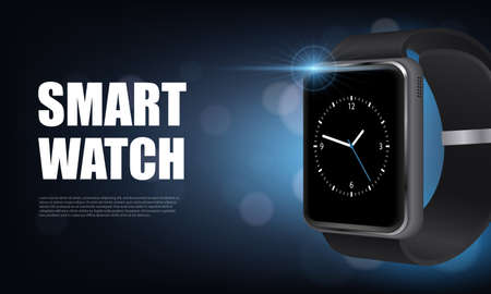 Dark style realistic smart watch horizontal banner with for advertising on site vector illustrationのイラスト素材