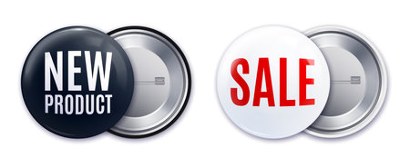 New product badge realistic black white mockup set isolated vector illustrationのイラスト素材