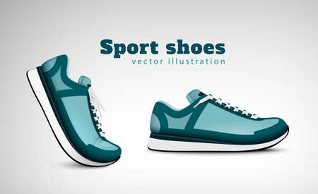 Sport training running tennis shoes  advertising realistic composition with pair trendy comfortable everyday wear sneakers vector illustrationのイラスト素材