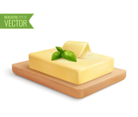 Realistic composition with butter stick on wooden cutting board vector illustrationのイラスト素材
