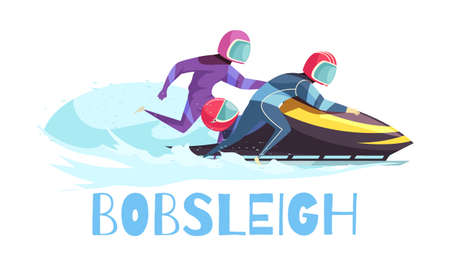 Bobsleigh sports concept with training and championship symbols flat vector illustrationのイラスト素材