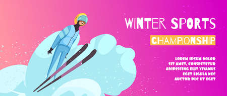 Winter extreme sports championship poster with jumping symbols flat vector illustrationのイラスト素材