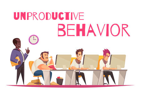 Unproductive behavior concept with overeating and gluttony symbols flat vector illustrationのイラスト素材