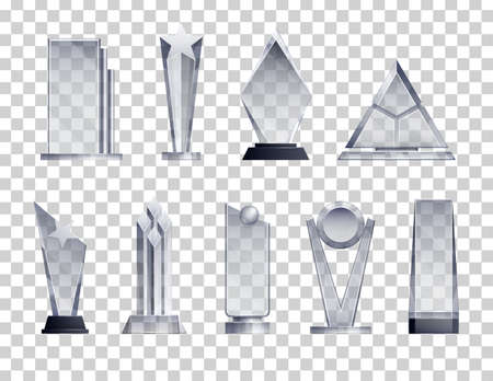 Trophies transparent realistic set with winner symbols isolated vector illustrationのイラスト素材