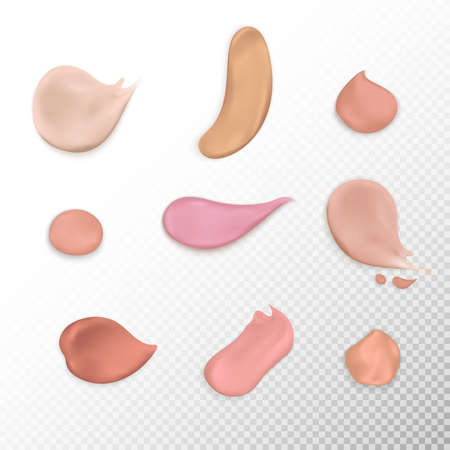 Cosmetic concealer smear strokes tone cream foundation smudges range of colors on transparent background realistic vector illustrationのイラスト素材