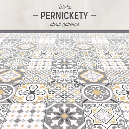 Realistic ceramic floor tiles background with editable text and ceramic veneer with various patterns...