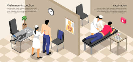 Male patient and nurse during vaccination procedure vector illustrationのイラスト素材
