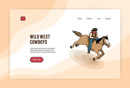 Wild west cowboy on horseback isometric concept of web banner on light background vector illustrationのイラスト素材
