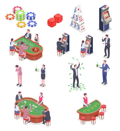 People in casino isometric icons set isolated on white background 3d vector illustrationのイラスト素材