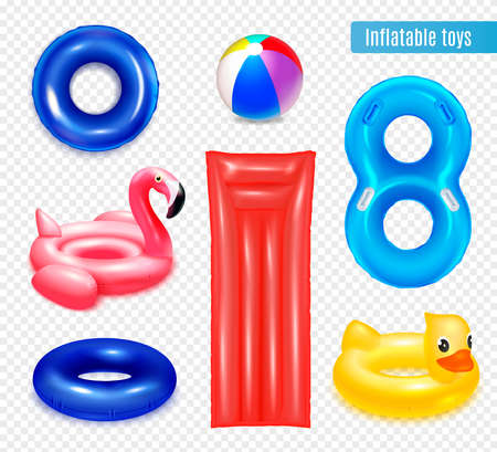 Inflatable rubber toys swimming rings composition with set of isolated inner rings and animal shaped objects vector illustrationのイラスト素材