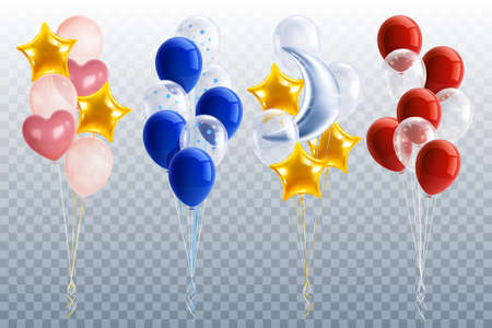 Party balloons realistic transparent set with golden and blue balloons isolated vector illustrationのイラスト素材