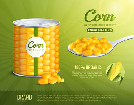 Corn advertising composition with natural ingredients symbols realistic vector illustrationのイラスト素材