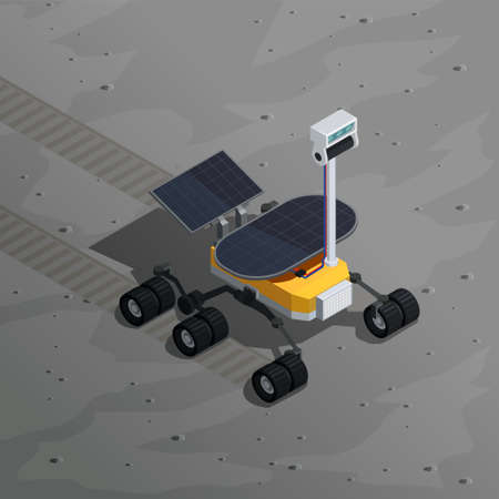 Mars exploration isometric background with image of robotic rover moving on planet  surface vector illustrationのイラスト素材