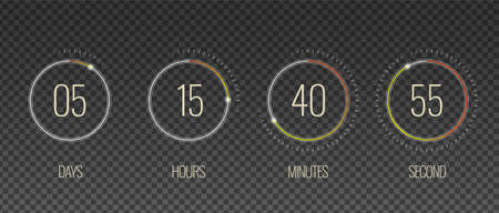 Interface countdown transparent set with hour and minute symbols realistic isolated vector...