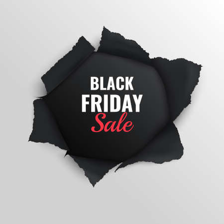 Black friday sale realistic composition on grey background with torn paper vector illustrationのイラスト素材