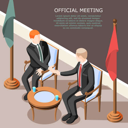 Politicians during hand shake at official meeting isometric background vector illustrationのイラスト素材