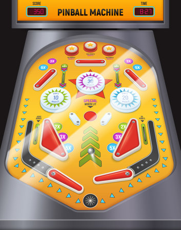 Colored and cartoon pinball machine composition game machine in the entertainment center vector illustrationのイラスト素材