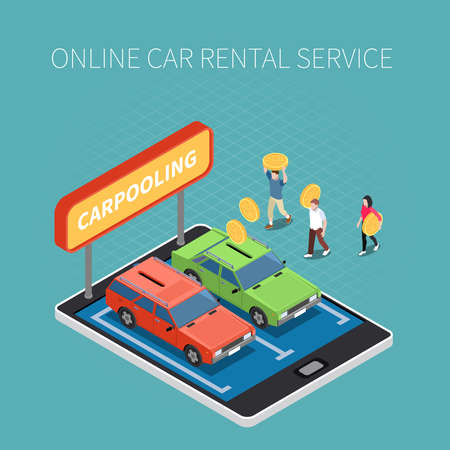 Car rental isometric concept with online service symbols vector illustrationのイラスト素材