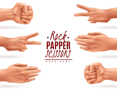 Realistic background with rock paper scissors hand game process isolated vector illustrationのイラスト素材